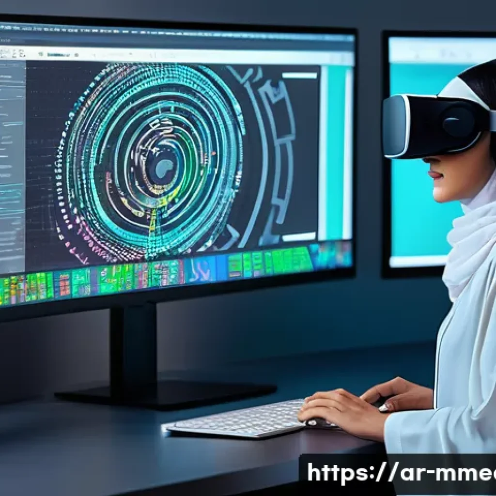 멀티미디어 디자인 이론과 실무 - A vibrant digital media design workspace showcasing the harmony between art and technology, featurin...