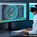 Home 19 멀티미디어 디자인 이론과 실무 - A vibrant digital media design workspace showcasing the harmony between art and technology, featurin...