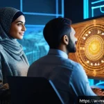 Home 18 멀티미디어 콘텐츠 제작 필수 기술 - A modern digital workspace scene illustrating the integration of artificial intelligence in content ...