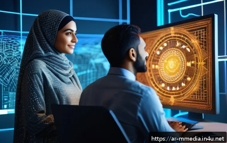 멀티미디어 콘텐츠 제작 필수 기술 - A modern digital workspace scene illustrating the integration of artificial intelligence in content ...